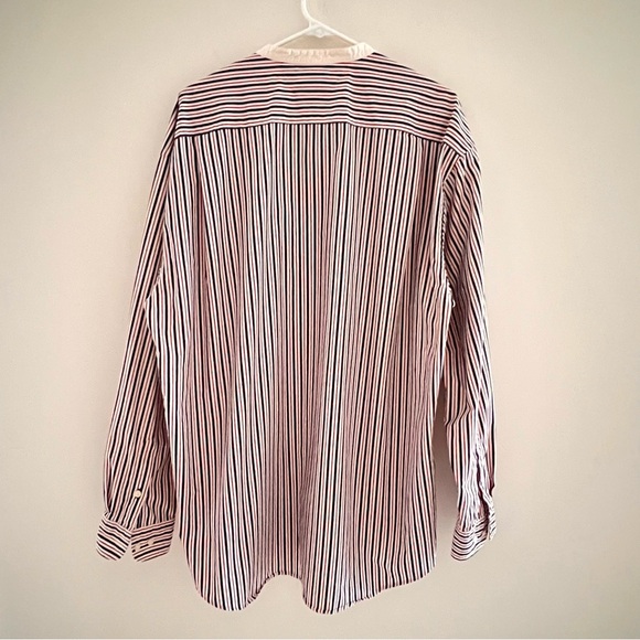 Vtg Tommy Hilfiger grandad Shirt Sz XL Crest Striped Poplin Band Collar preppy - Picture 3 of 16